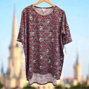 LuLaRoe Disney Irma Top Size L Minnie Mouse Gray Red Geometric NWT